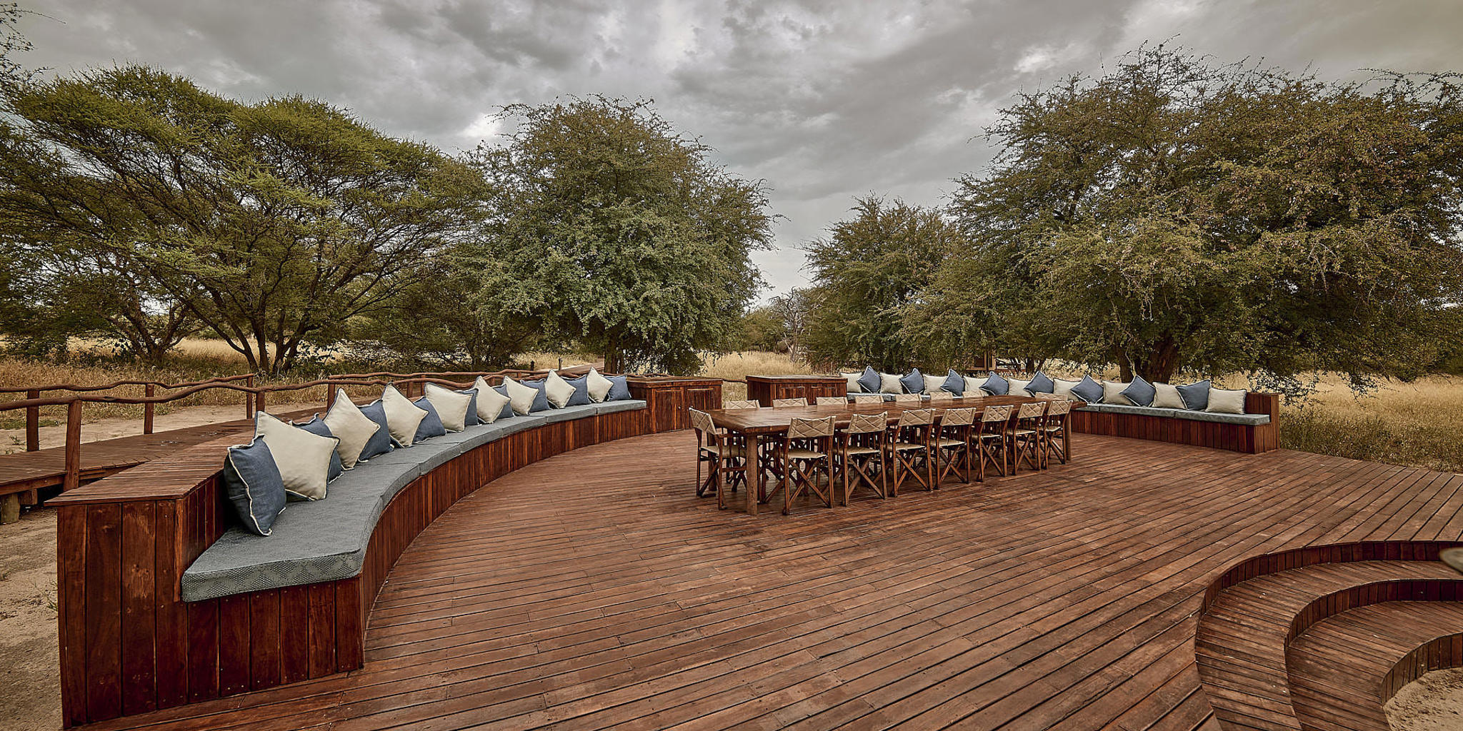 outdoor dining, deception valley lodge, central kalahari, botswana