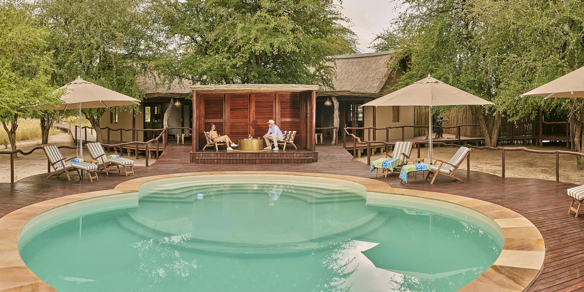 pool area, deception valley lodge, central kalahari, botswana