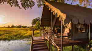 guest tent exterior, dukes camp, okavango delta, botswana