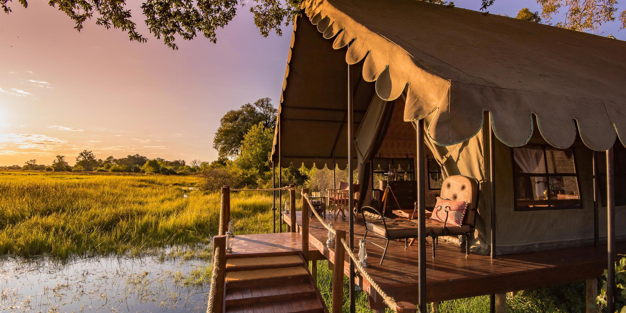 guest tent exterior, dukes camp, okavango delta, botswana