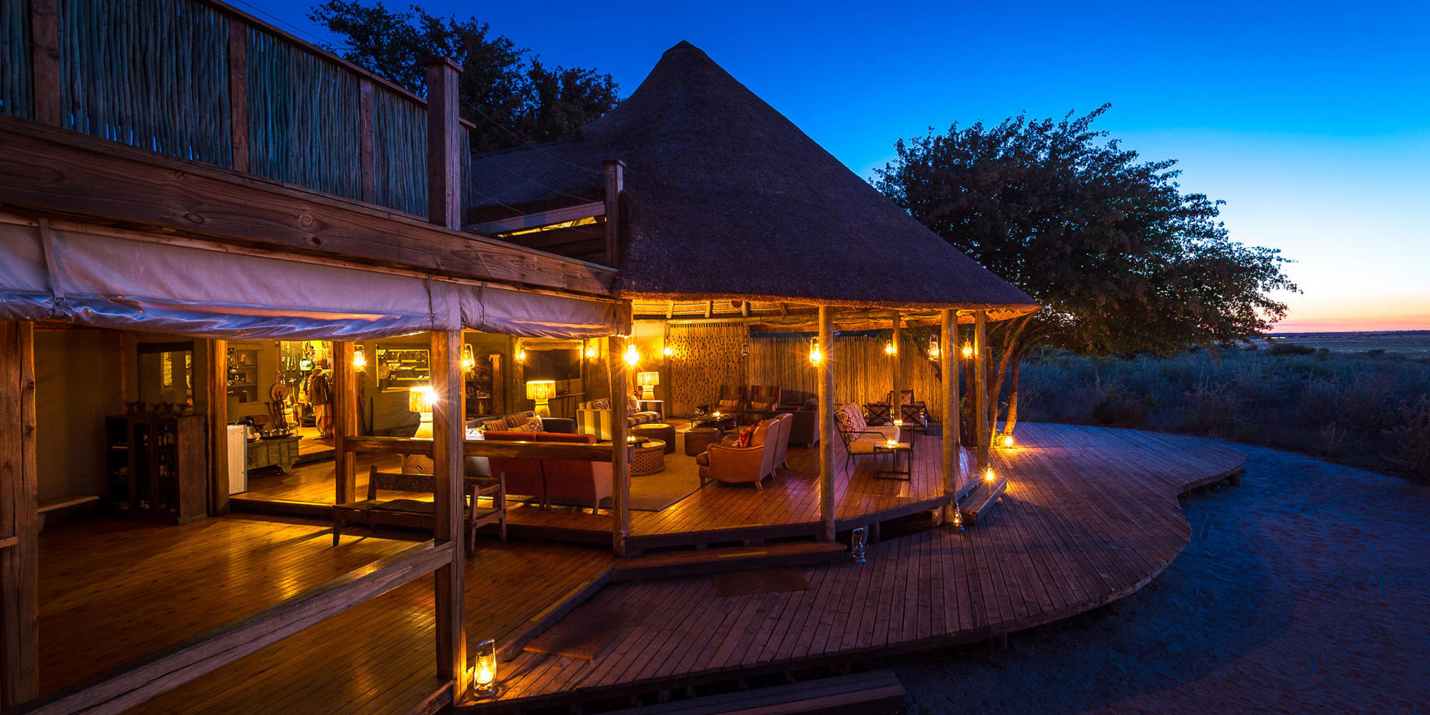 camp exterior, wilderness kalahari plains, central kalahari, botswana