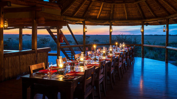 dining, wilderness kalahari plains, central kalahari, botswana