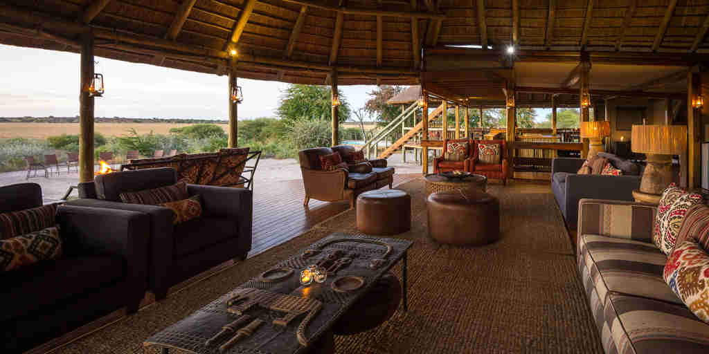 lounge area, wilderness kalahari plains, central kalahari, botswana