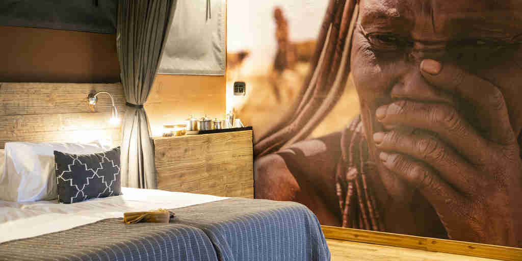 bedroom details, wilderness serra cafema, kunene river, namibia