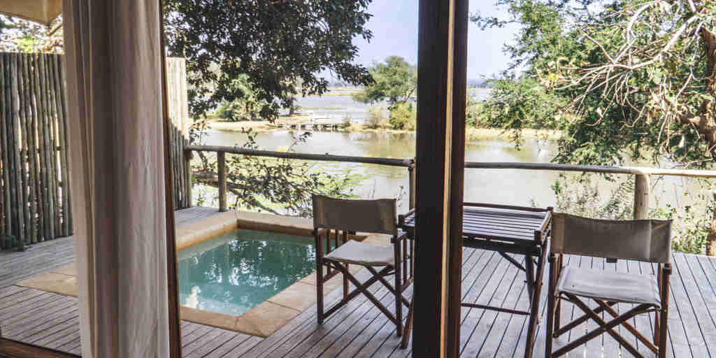 Plunge pool and bedroom view, Anabezi, Zambia