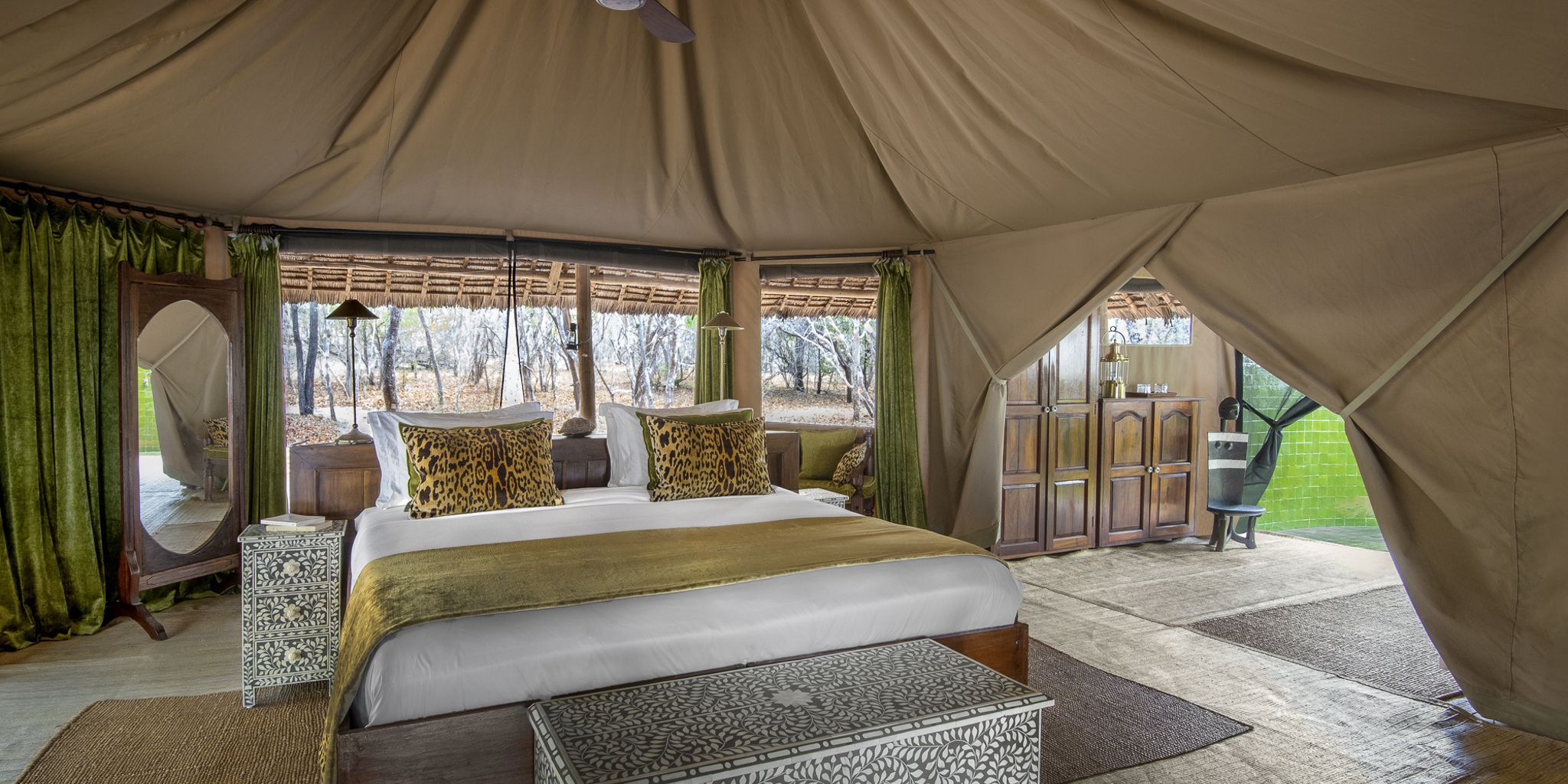 tented suite interior, siwandu camp, nyerere national park, tanzania