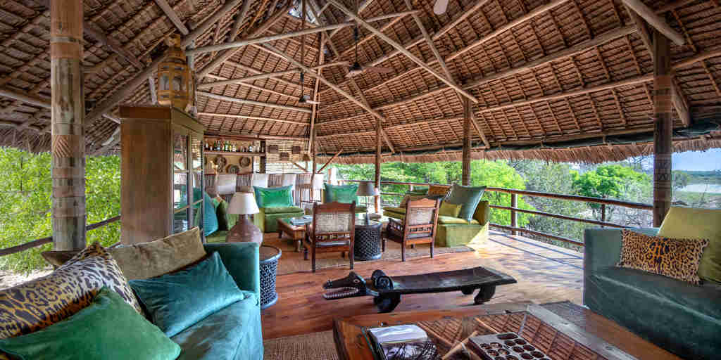 lounge area, siwandu camp, nyerere national park, tanzania
