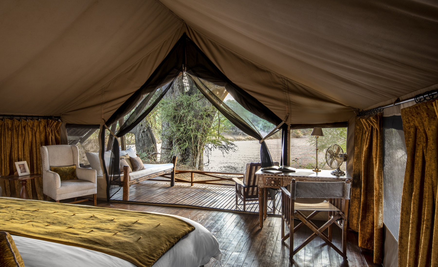 tented suite view, jongomero camp, ruaha national park, tanzania