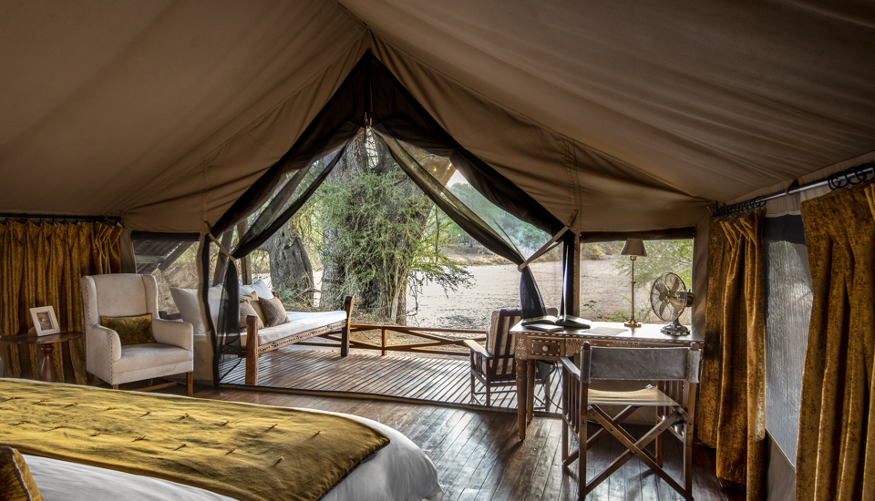 tented suite view, jongomero camp, ruaha national park, tanzania