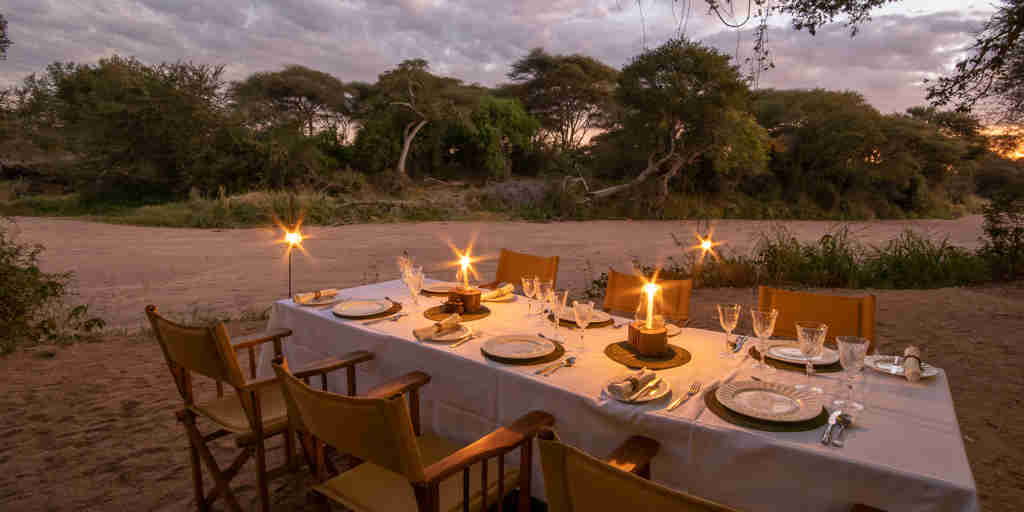 dinner set up, jongomero camp, ruaha national park, tanzania