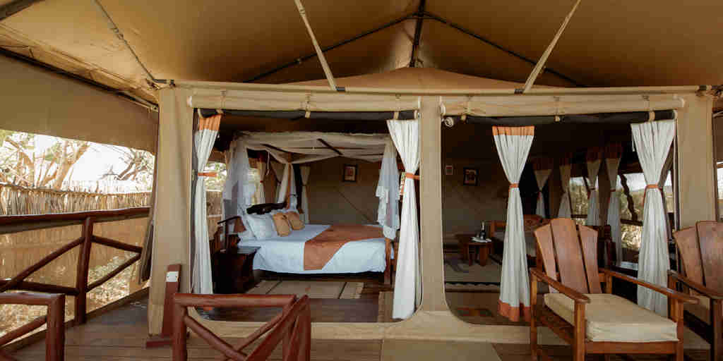 tent interior, elephant bedroom camp, the ngorongoro crater, tanzania