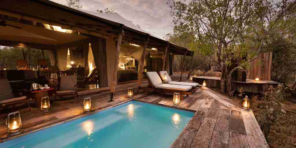 outdoor pool deck, zarafa camp, the linyanti, botswana