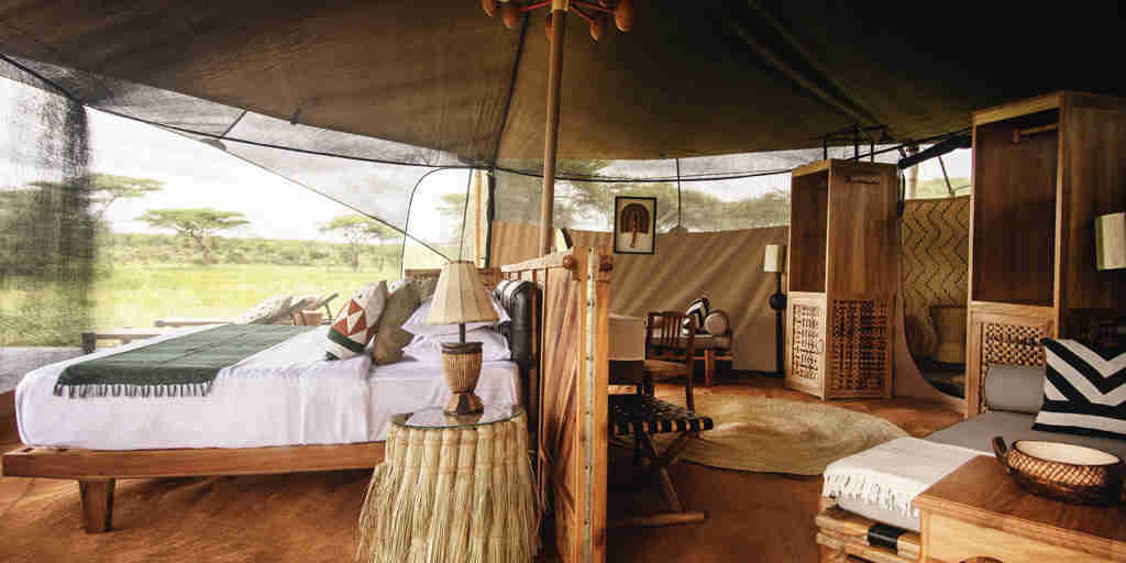 tent interior, wayo serengeti green camp, the serengeti, tanzania