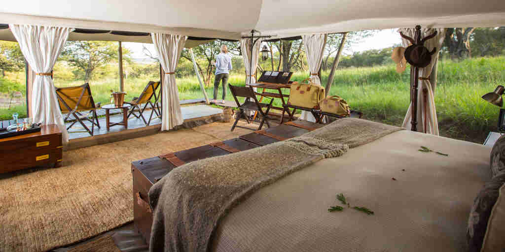 tent interior, elewana serengeti pioneer camp, the serengeti, tanzania