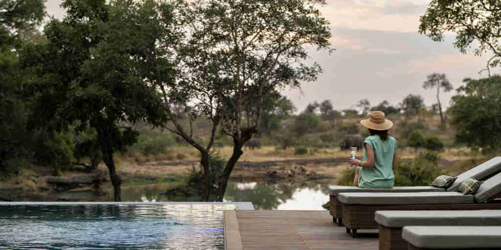 guests at the pool,  tanda tula safari camp, timbavati private game reserve, south africa