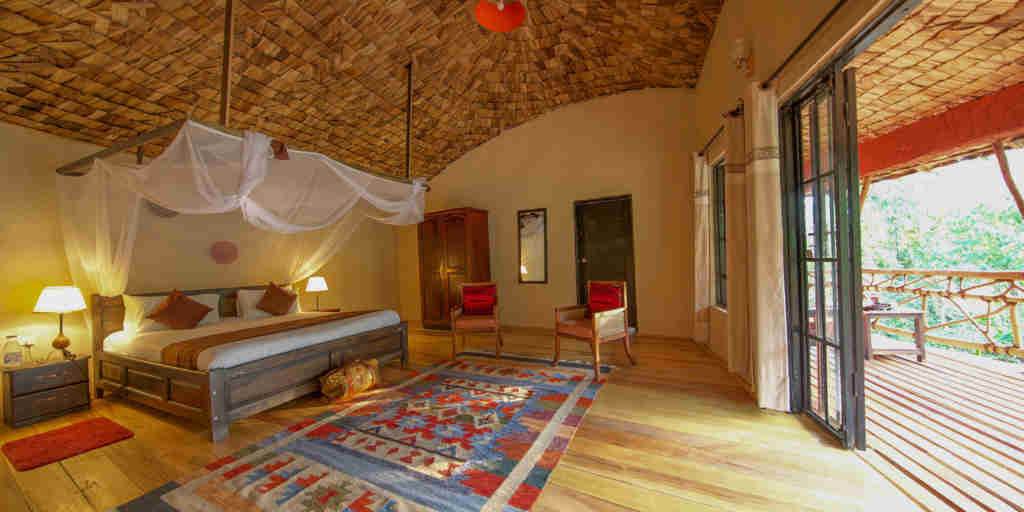 double room with doors, mahogany springs, bwindi impenetrable forest, uganda
