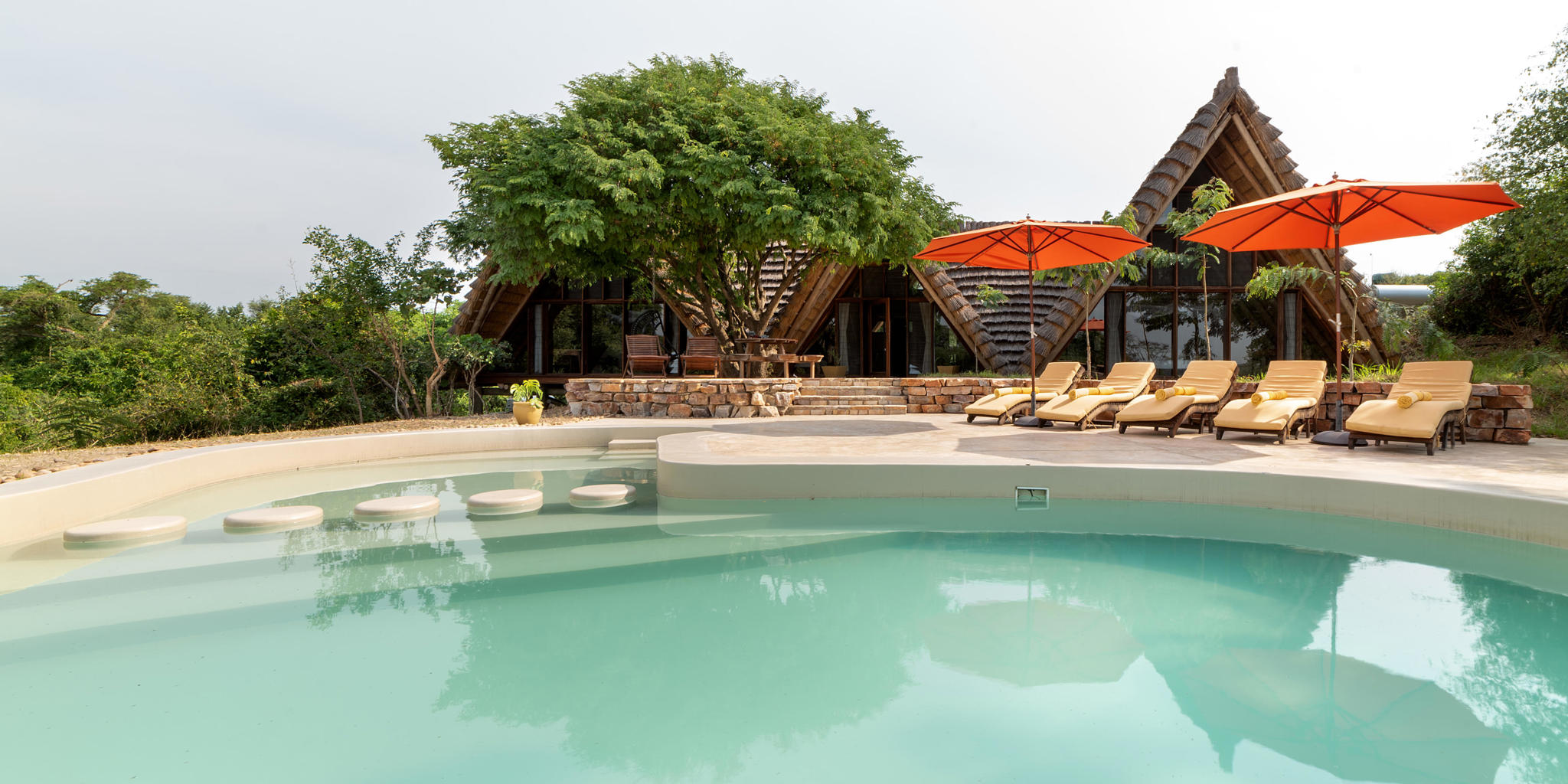 pool area, nile safari lodge, murchison falls national park, uganda