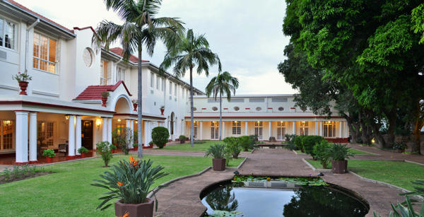 pond entrance,  victoria falls hotel, zimbabwe