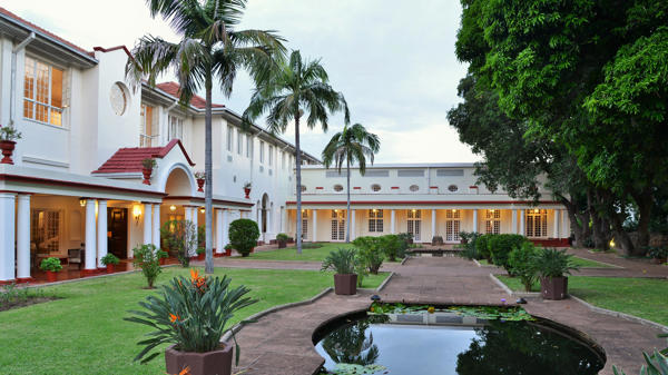 pond entrance,  victoria falls hotel, zimbabwe