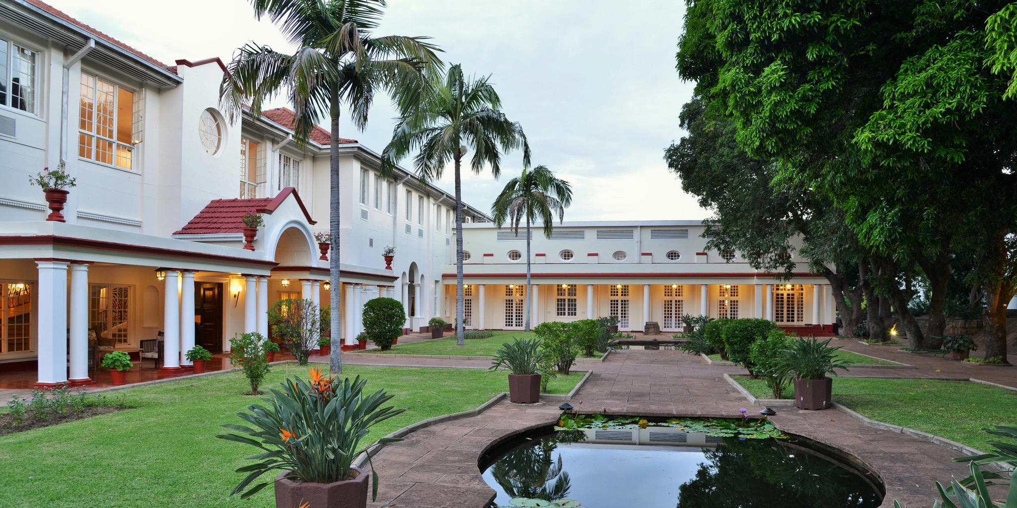 pond entrance,  victoria falls hotel, zimbabwe