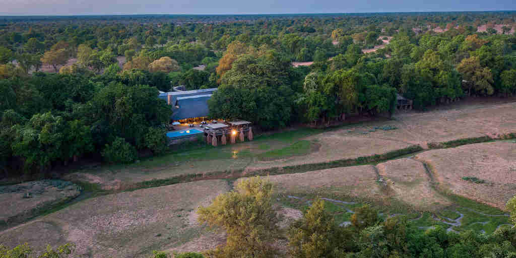 Aerial, Mfuwe Lodge, South Luangwe NP, Zambia