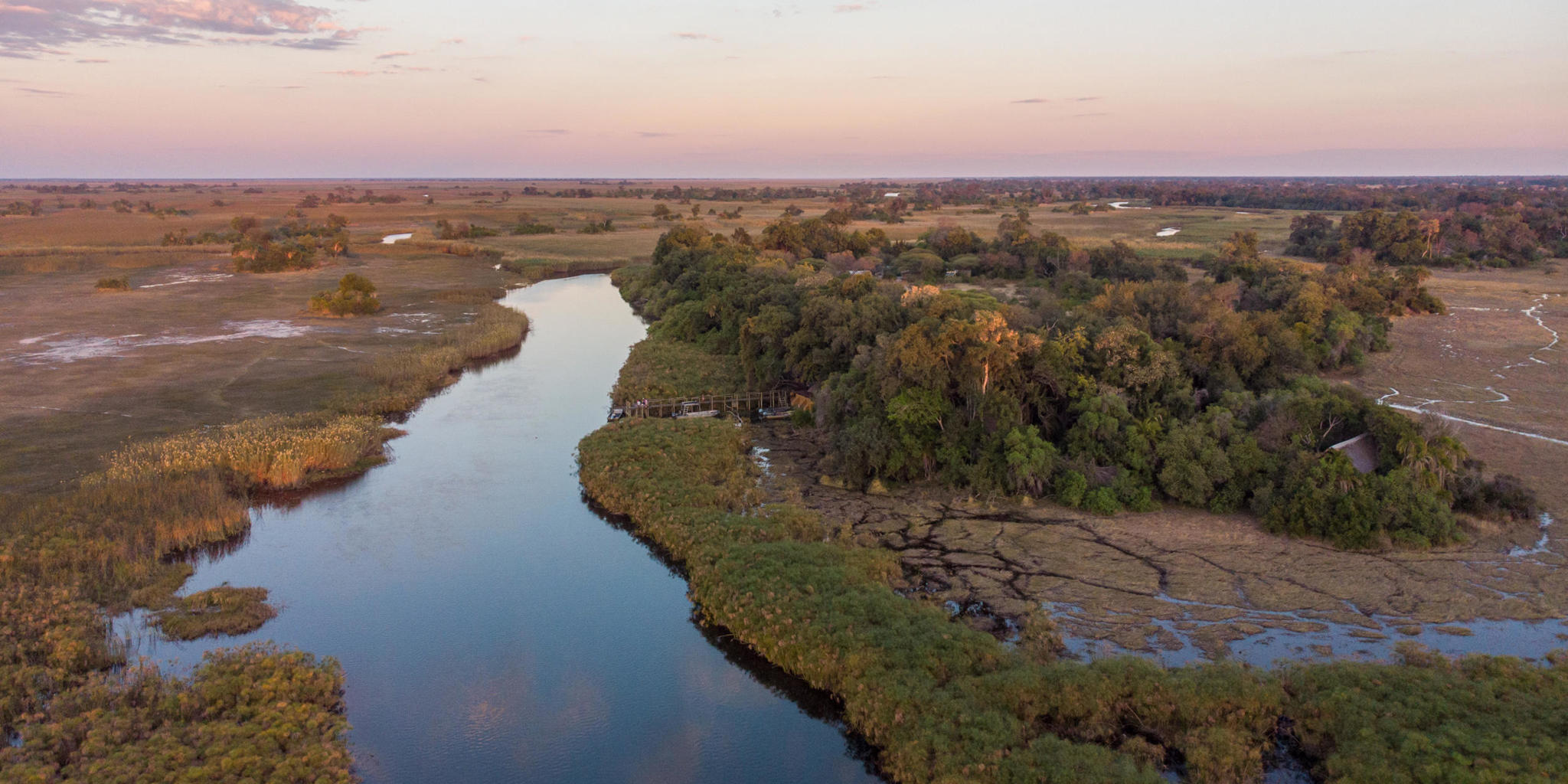 Aerial, Nxamaseri Island Lodge, Okavango Delta, Botswana