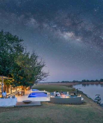 night view, time and tide chinzombo, south luangwa national park, zambia