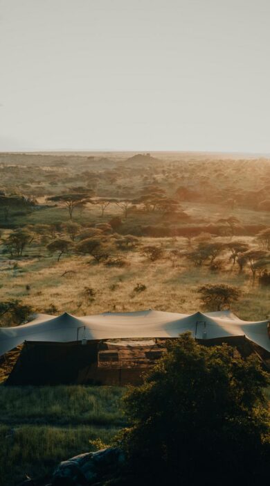 Luxury safari camp in open grassland, Serengeti, Tanzania, Yellow Zebra Safaris