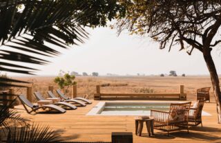 Pool area overlooking open plains, Kafue National Park, Zambia, Yellow Zebra Safaris