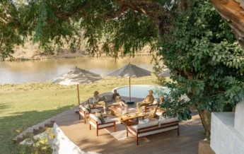 Outside dining beside Chongwe River, Chongwe House, Lower Zambezi national Park, Zambia, Yellow Zebra Safaris.