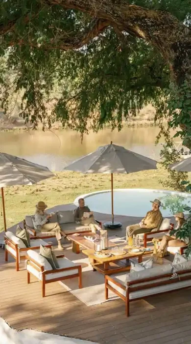 Outside dining beside Chongwe River, Chongwe House, Lower Zambezi national Park, Zambia, Yellow Zebra Safaris.