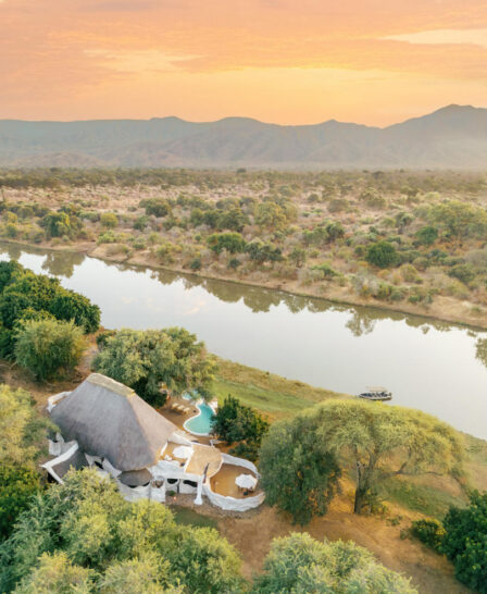 Aerial view of Chongwe Hosue, Lower Zambezi National Park, Zambia, Yellow Zebra Safaris.