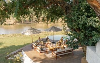 Outside dining beside Chongwe River, Chongwe House, Lower Zambezi national Park, Zambia, Yellow Zebra Safaris.