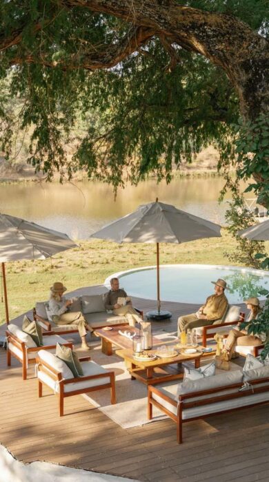 Outside dining beside Chongwe River, Chongwe House, Lower Zambezi national Park, Zambia, Yellow Zebra Safaris.