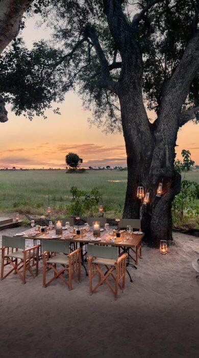 evening dining, andbeyond nxabega under canva, okavango delta, botswana - Yellow Zebra Safaris