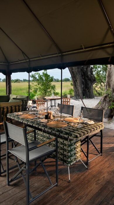 indoor breakfast, andbeyond nxabega under canvas, okavango delta, botswana - Yellow Zebra Safaris