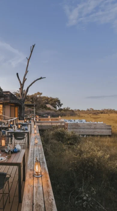 camp exterior, vumbura plains, okavango delta, botswana