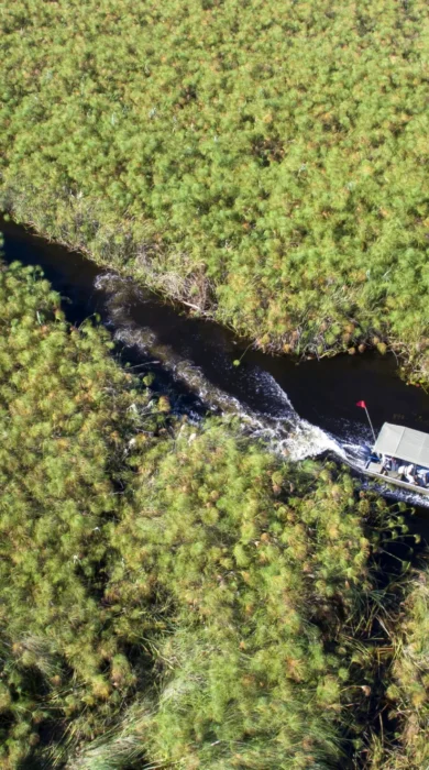 andBeyond Nxabega Okavango Tented Camp Boating Aerial