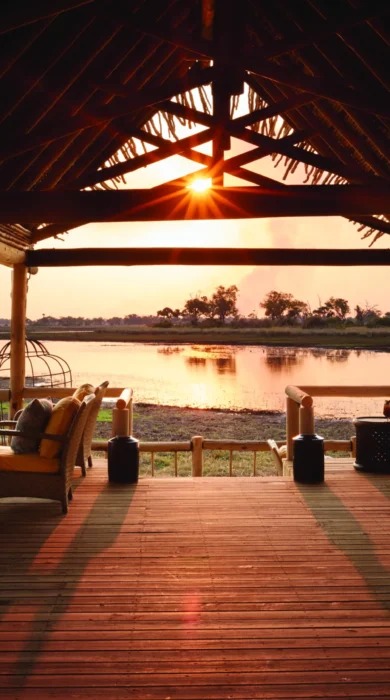 belmond eagle island lodge botswana sunset yellow zebra safaris