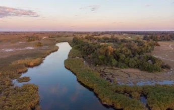Aerial, Nxamaseri Island Lodge, Okavango Delta, Botswana