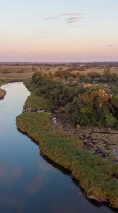 Aerial, Nxamaseri Island Lodge, Okavango Delta, Botswana