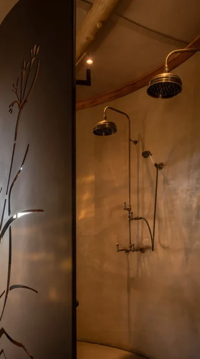 Indoor shower with two shower heads, Mombo, Moremi Game Reserve, Botswana - Yellow Zebra Safari