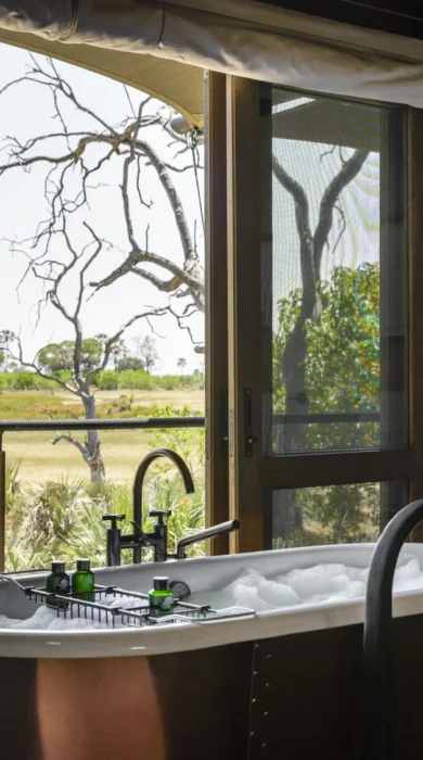 Bathroom views at Xigera Safari Lodge