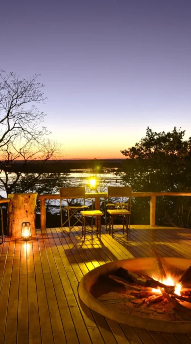 muchenje camp fire deck botswana yellow zebra safaris