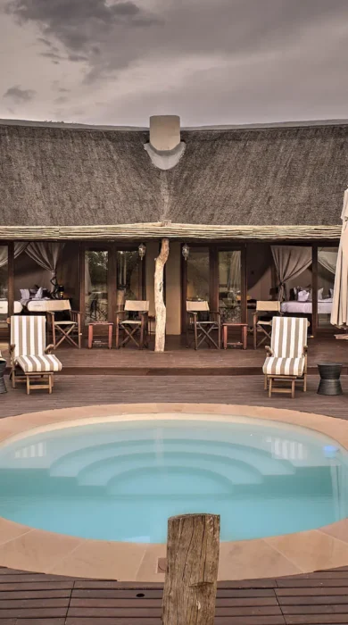 pool view, deception valley lodge, central kalahari, botswana