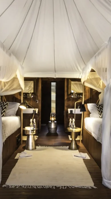 TENTED SUITE two beds view through windows
