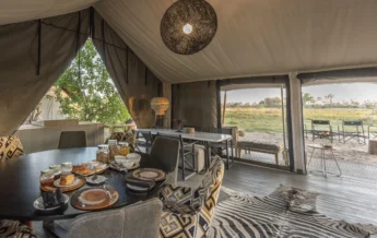Gomoti private breakfast botswana yellow zebra safaris