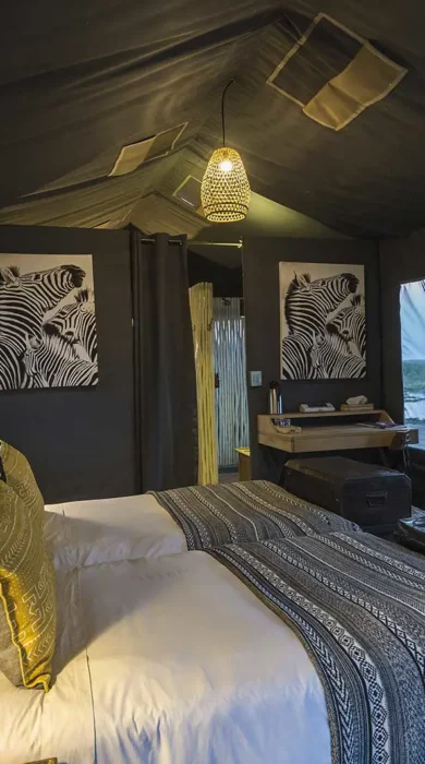 Twin tented bedroom, Linyanti Tented Camp