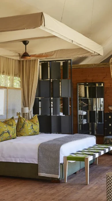 bedroom, tuludi camp, khwai private reserve, botswana