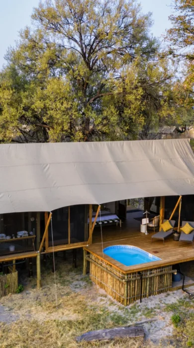 exterior, tuludi camp, khwai private reserve, botswana